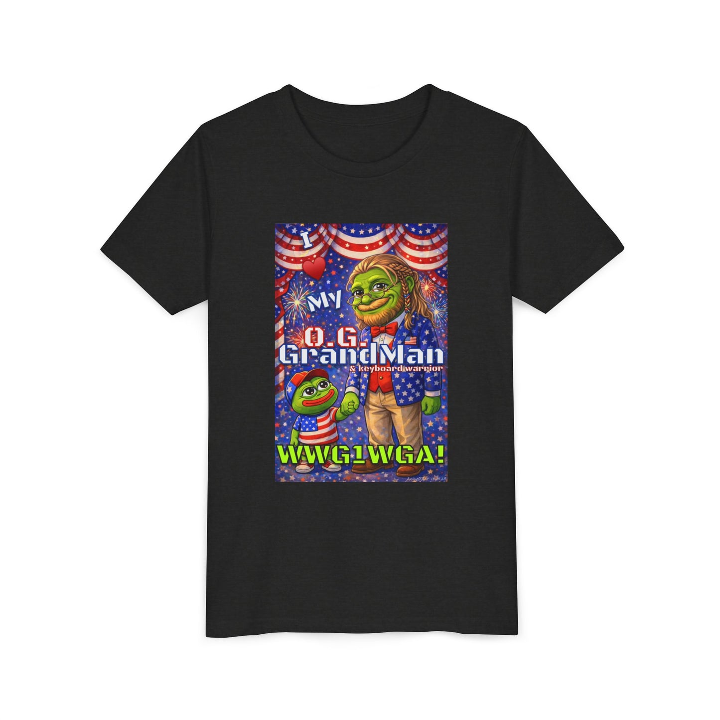 GrandMan/Grandpa Keyboard Warriors for your Littles - “I ♥️ My O.G. GrandMan" Patriotic Pepe WWG1WGA Kids T-Shirt