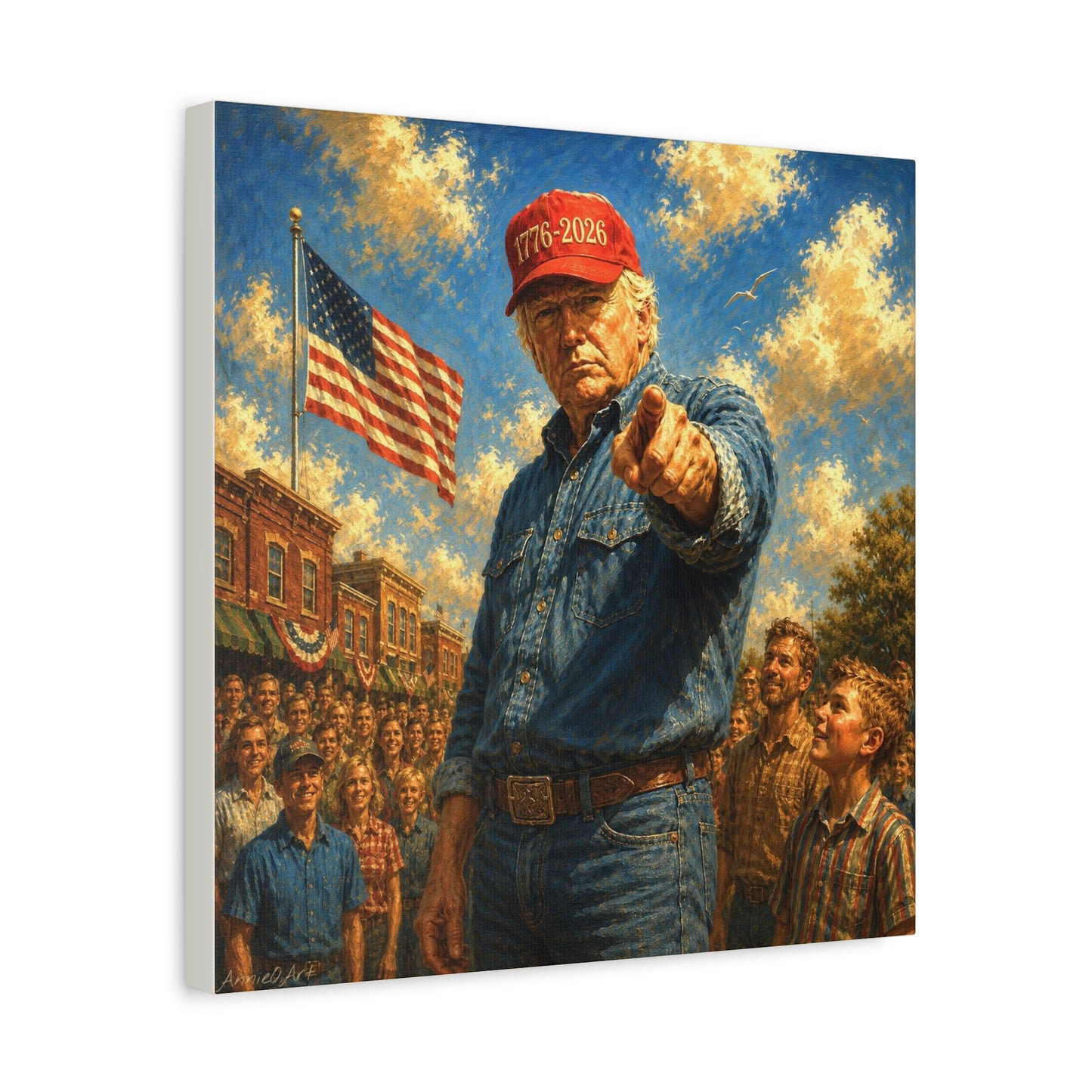 Trump Americana Patriotic Canvas Art - '1776-2026' Pointing Figure with American Flag