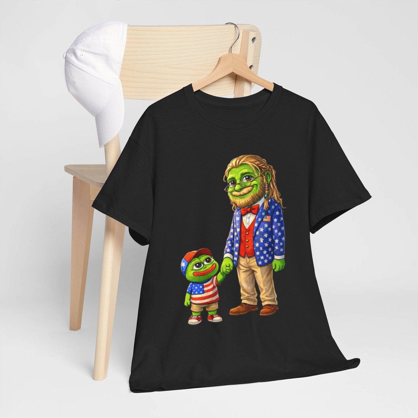 Grandpa Anons, keyboard warriors, MAGA T-Shirt — Patriotic Pepe Frog Family Illustration Tee