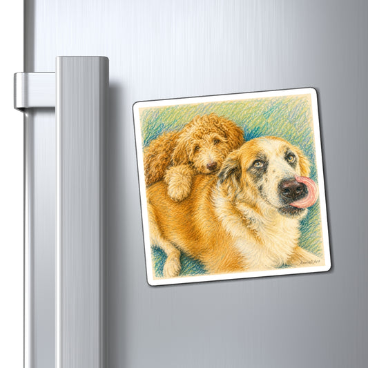 Dog Mom & Pup Refrigerator Magnet — Cute Licking Dog with Puppy Art