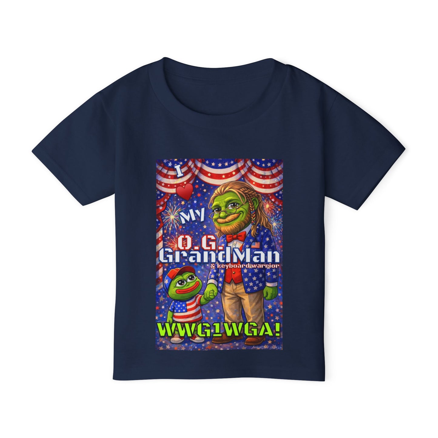 GrandMan/Grandpa Anons & Keyboard Warriors — "I ♥️ My O.G. GrandMan" Patriotic Frog Kids Tee (WWG1WGA)
