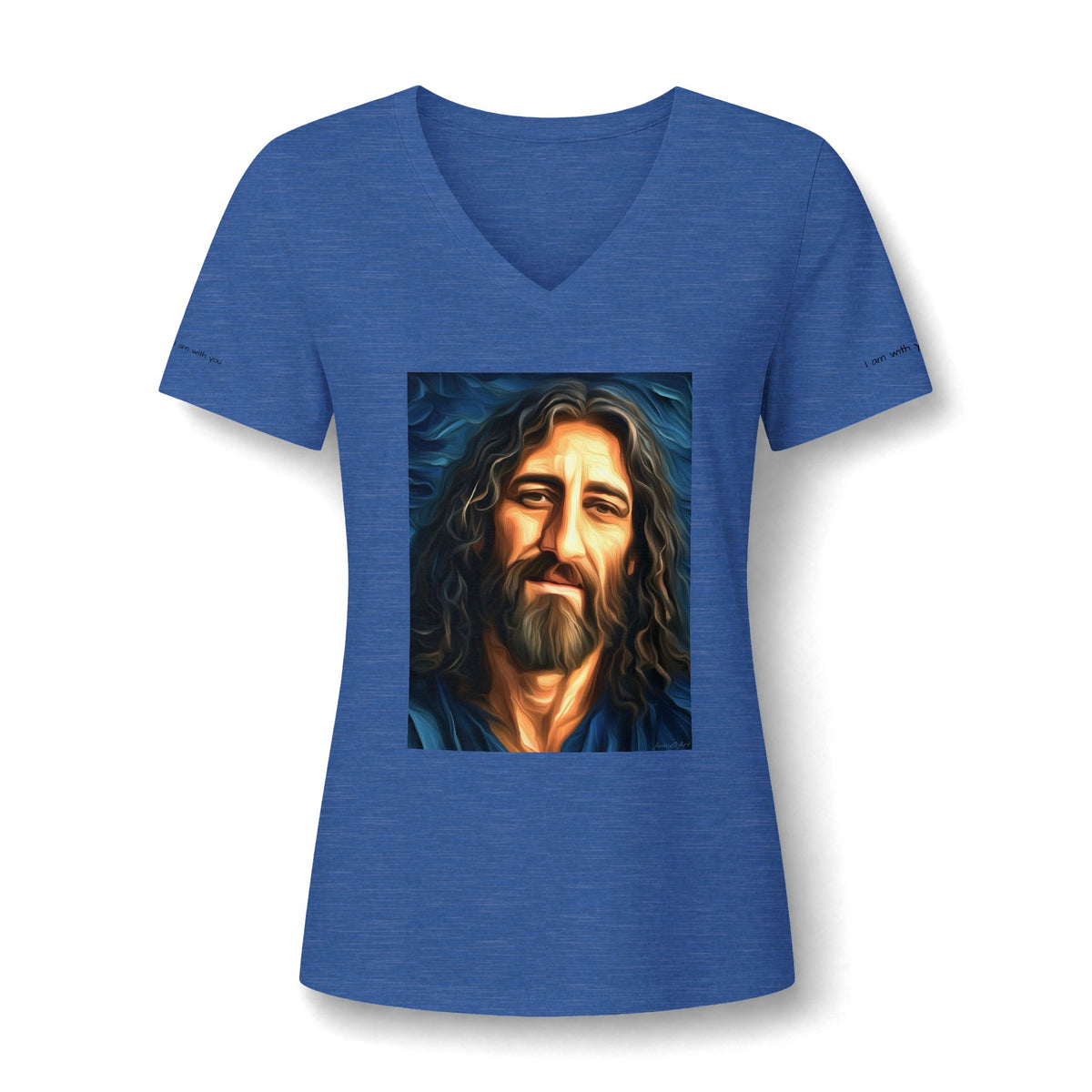 Women's V-Neck Tee — Stylized Jesus Portrait Graphic Tee