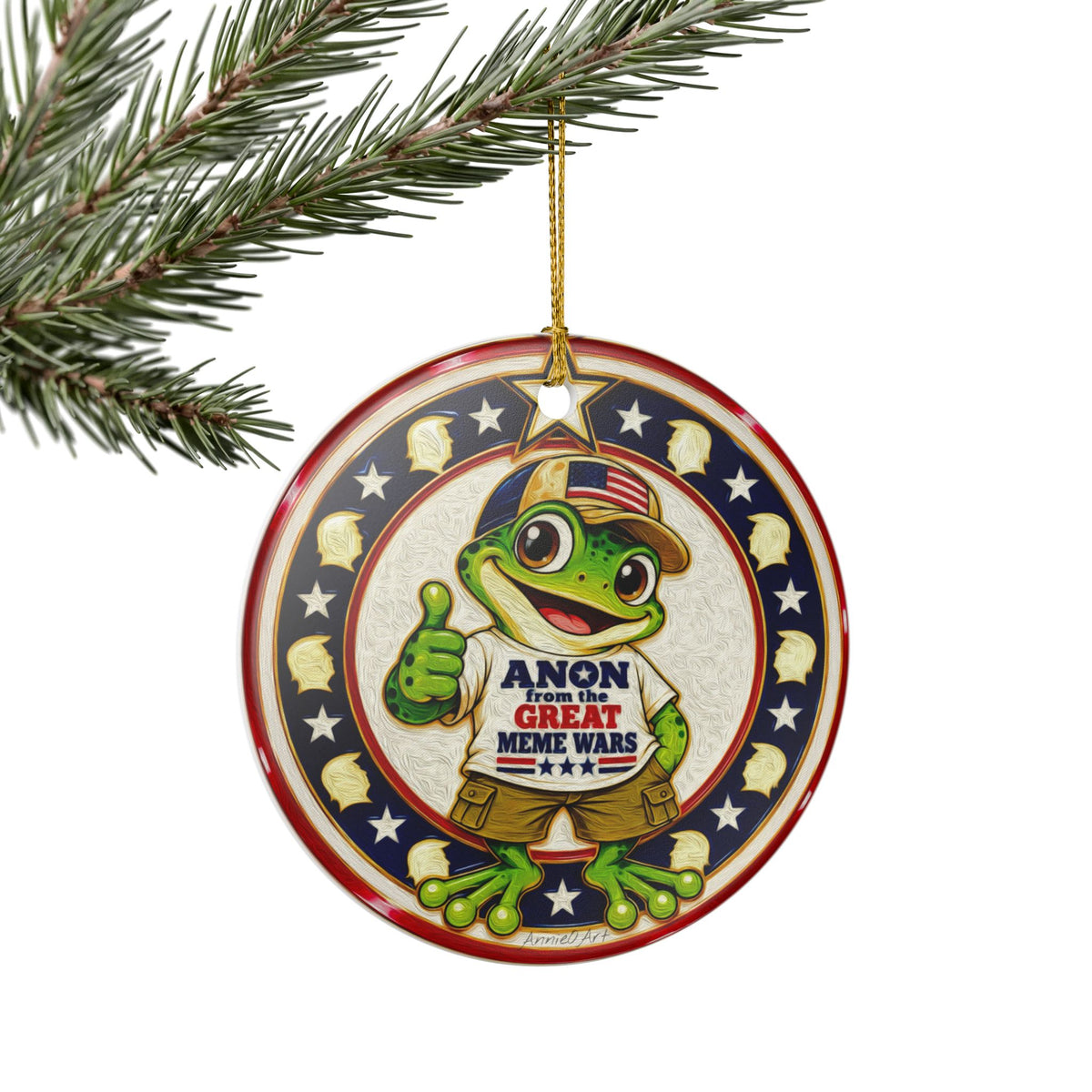 Ceramic Ornament — Frog 'Anon From the Great Meme Wars' Patriotic Holiday Decoration