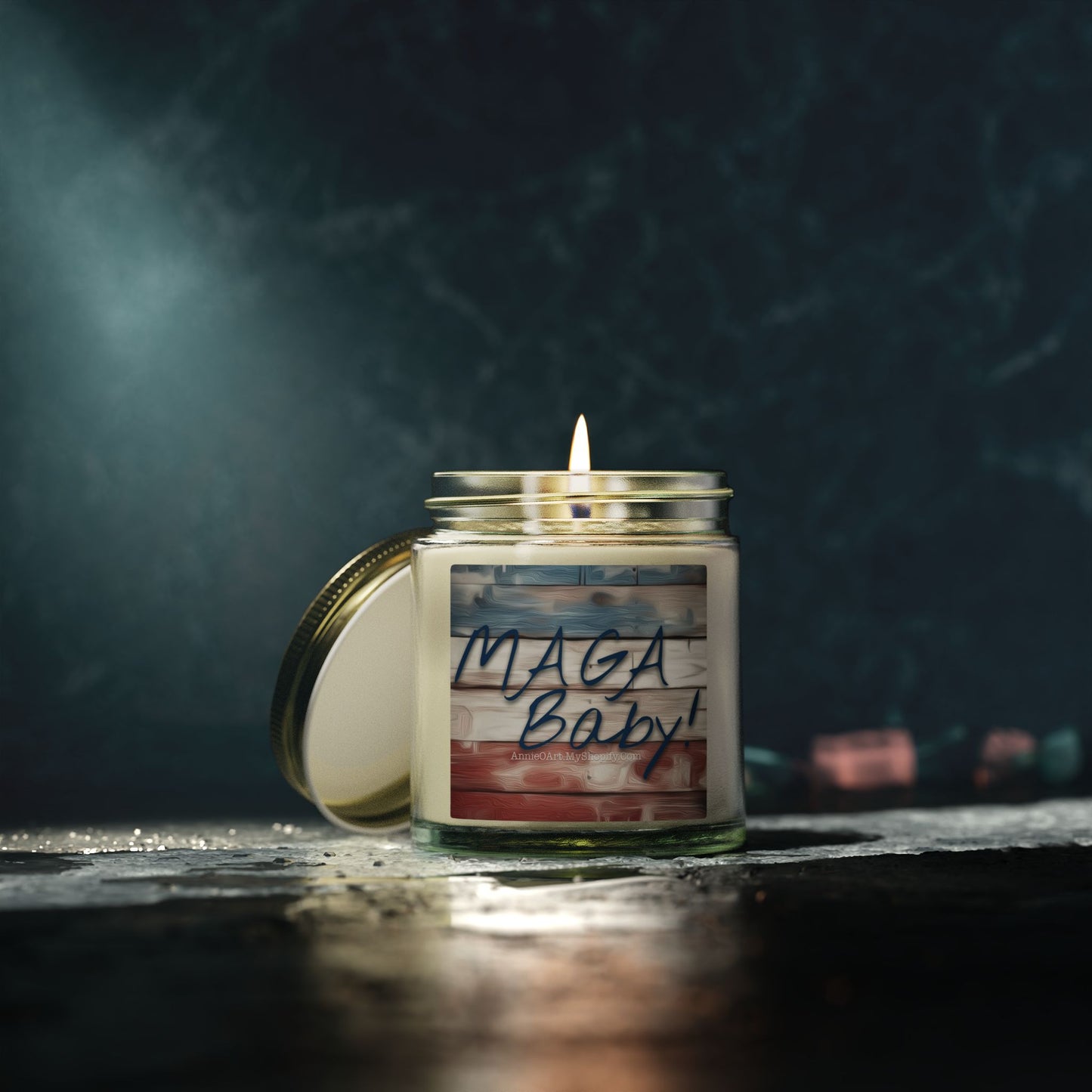 “MAGA, Baby!” Candle — Coconut Apricot Wax, scented (4oz, 9oz)