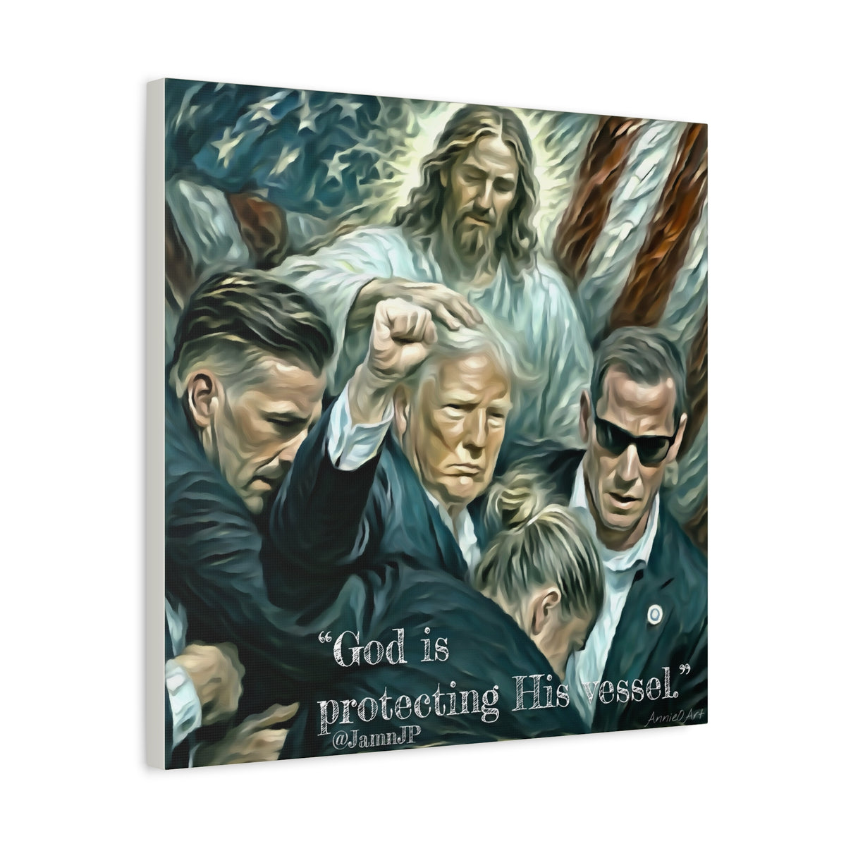 Jesus Blessing Trump— Patriotic Canvas Art — "God Is Protecting His Vessel"