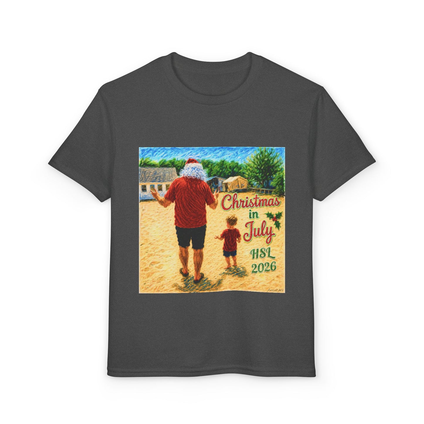 Youth T-Shirt — "Christmas in July" Beach Santa Kids Tee (HSL 2026)
