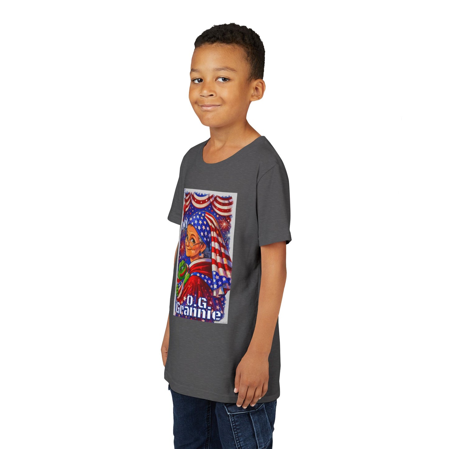 Grandma Anons & Keyboard Warriors for your Littles, “I ♥️ My O.G. Grannie" Youth T-Shirt – American Flag Grandma Design