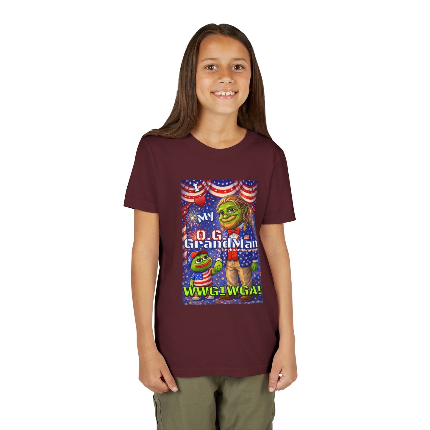 GrandMan/Grandpa Keyboard Warriors for your Littles - “I ♥️ My O.G. GrandMan" Patriotic Pepe WWG1WGA Kids T-Shirt