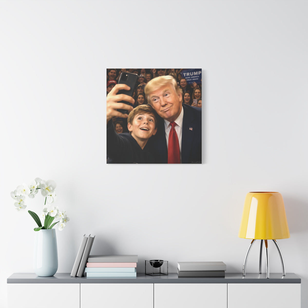 Trump Rally Canvas Wall Art — President Selfie Print on Stretched Matte Canvas