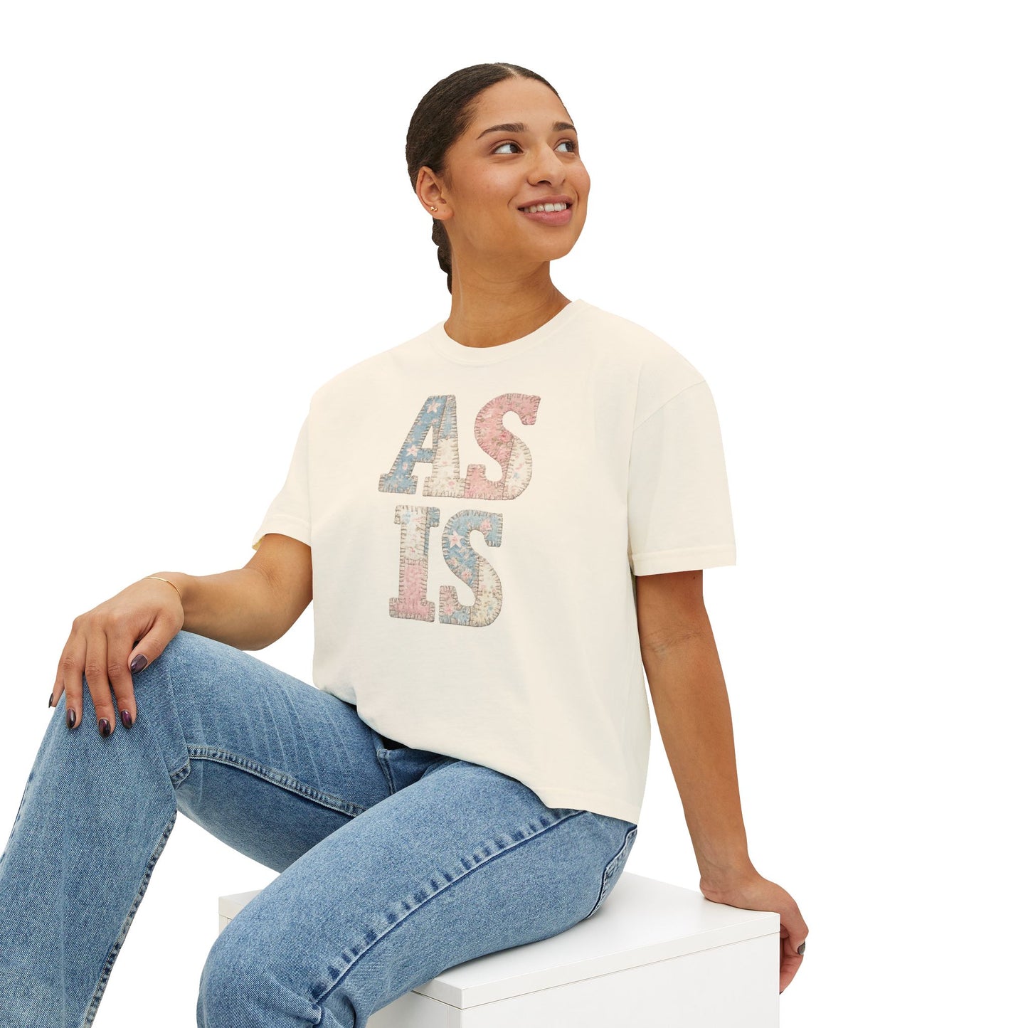 “AS IS” Quilt look Floral Boxy Tee — Women's Vintage Graphic Crop T-Shirt