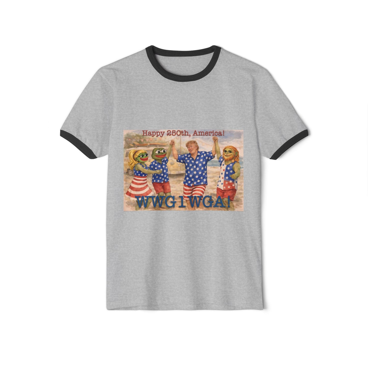 Patriotic Ringer T-Shirt — "Happy 250th, America!" WWG1WGA Graphic