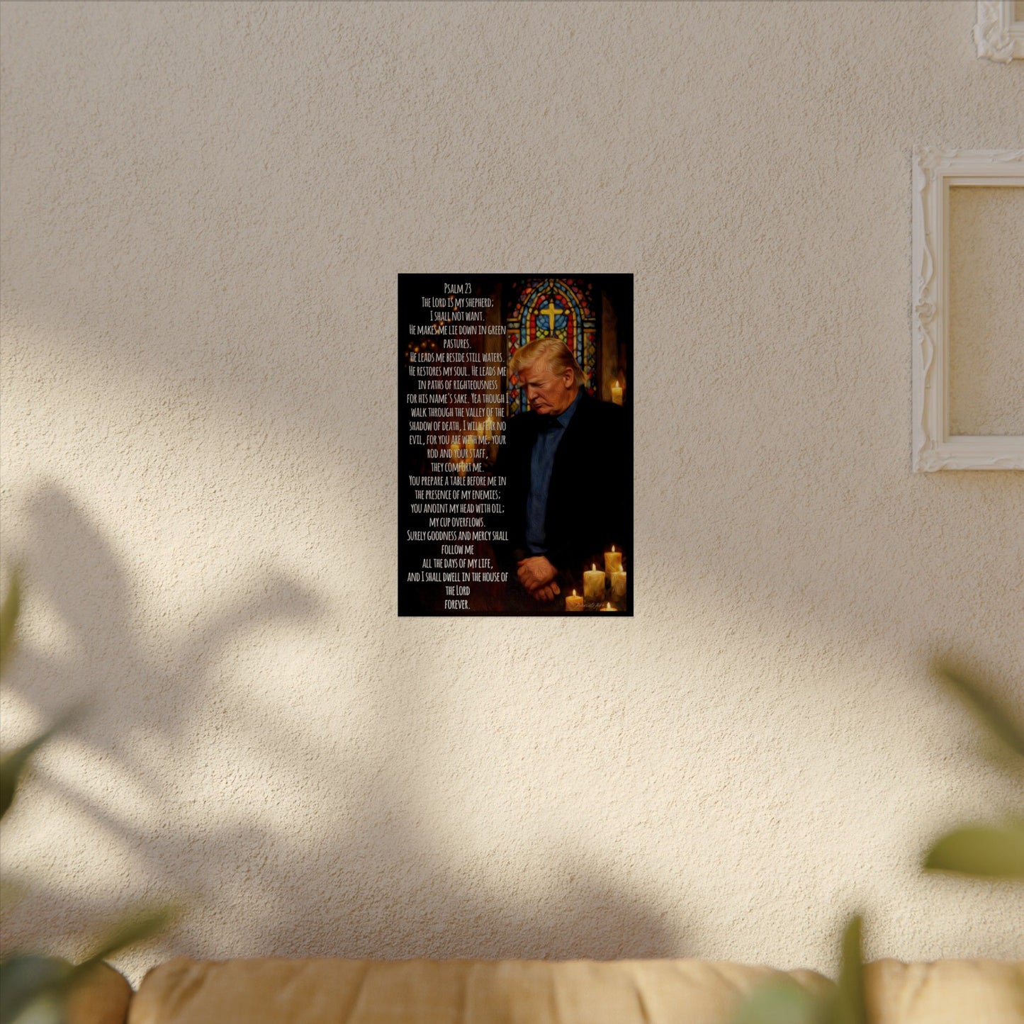 Psalm 23 Trump Poster — Textured Watercolor Matte Religious Wall Art