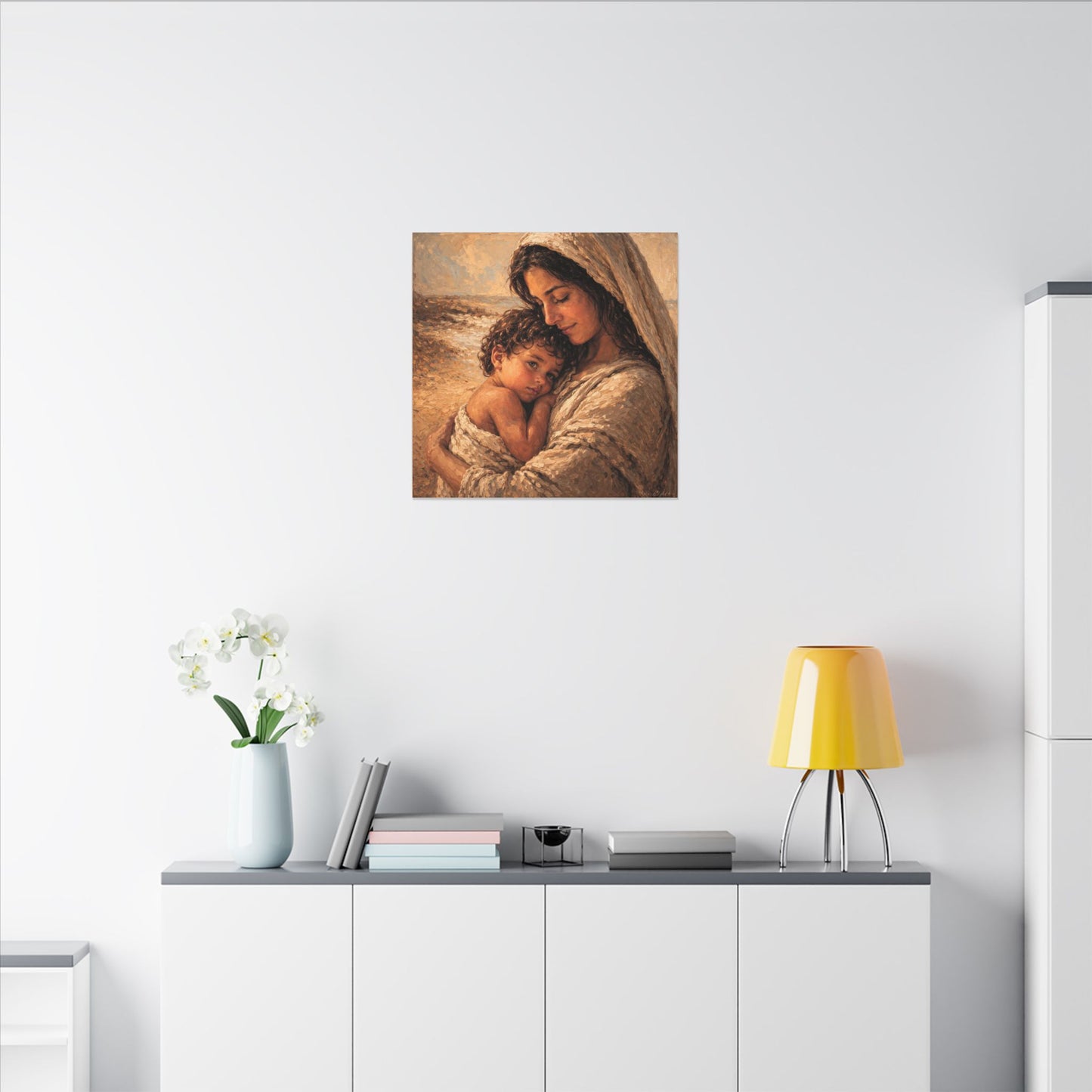 Mary and Jesus Matte Canvas Wall Art — Tender Embrace Spiritual Nursery Decor