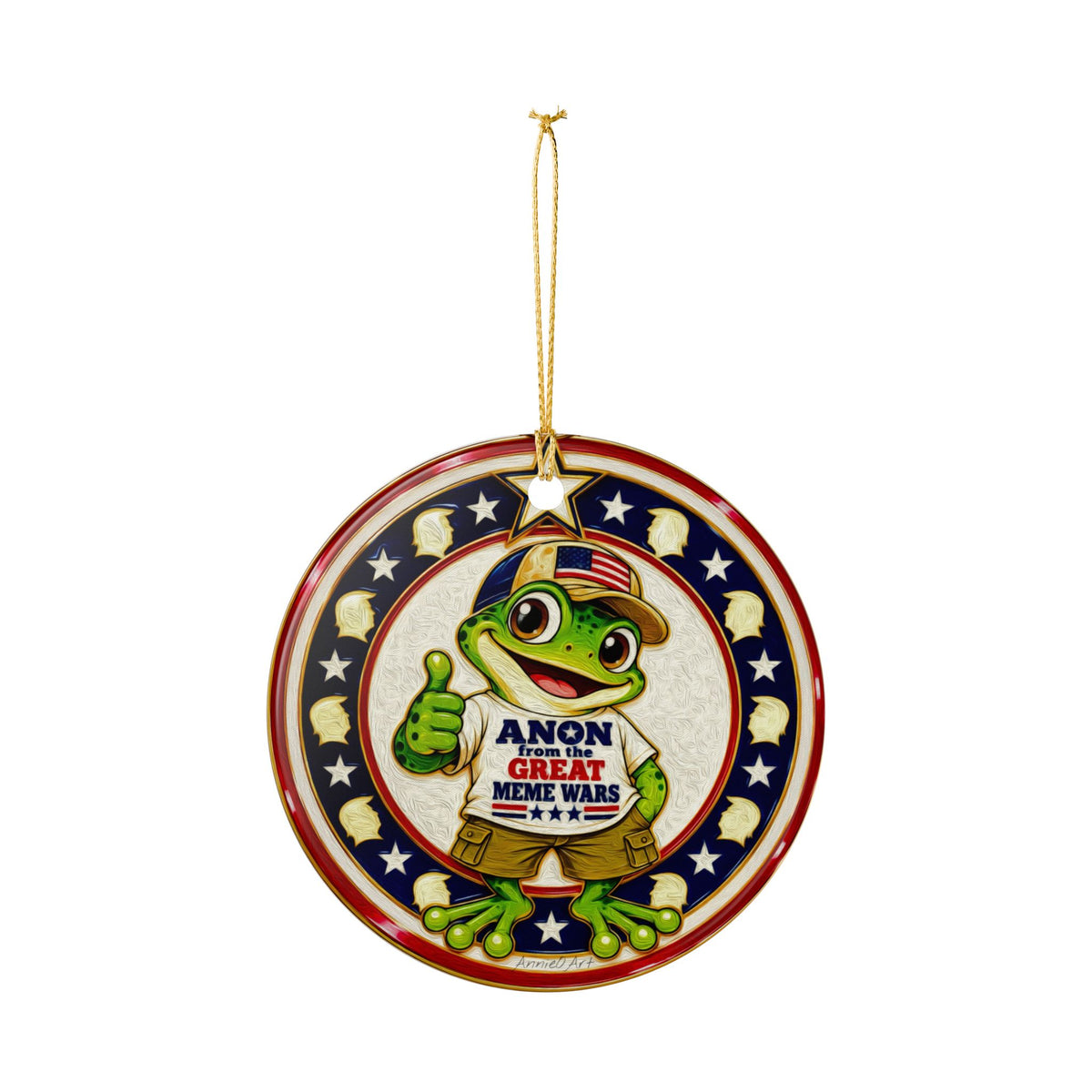 Ceramic Ornament — Frog 'Anon From the Great Meme Wars' Patriotic Holiday Decoration