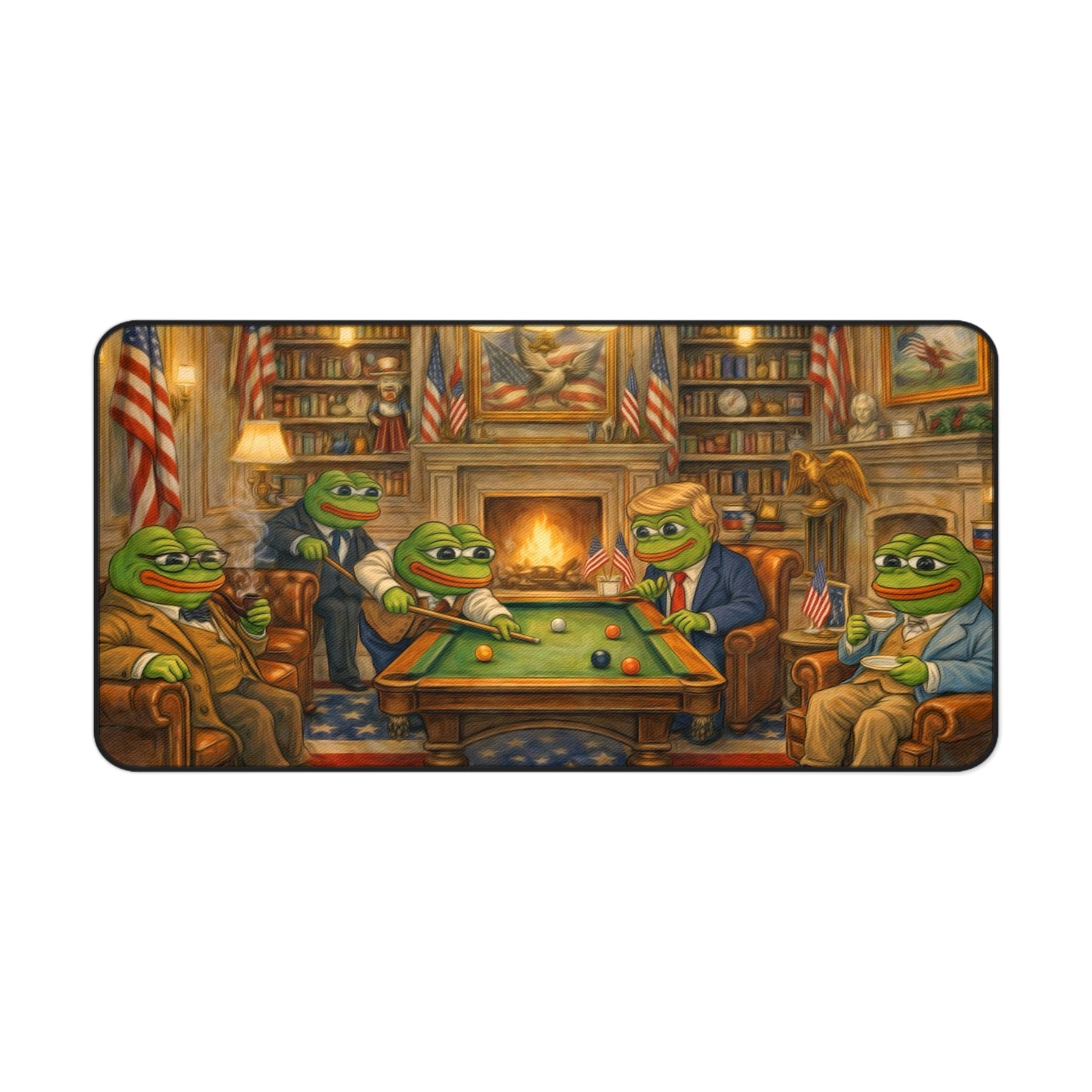 Desk Mat — Patriotic Pepe Frog & Trump playing pool,Gaming/Office Desk Mat with 'Pepe' Club Portrait