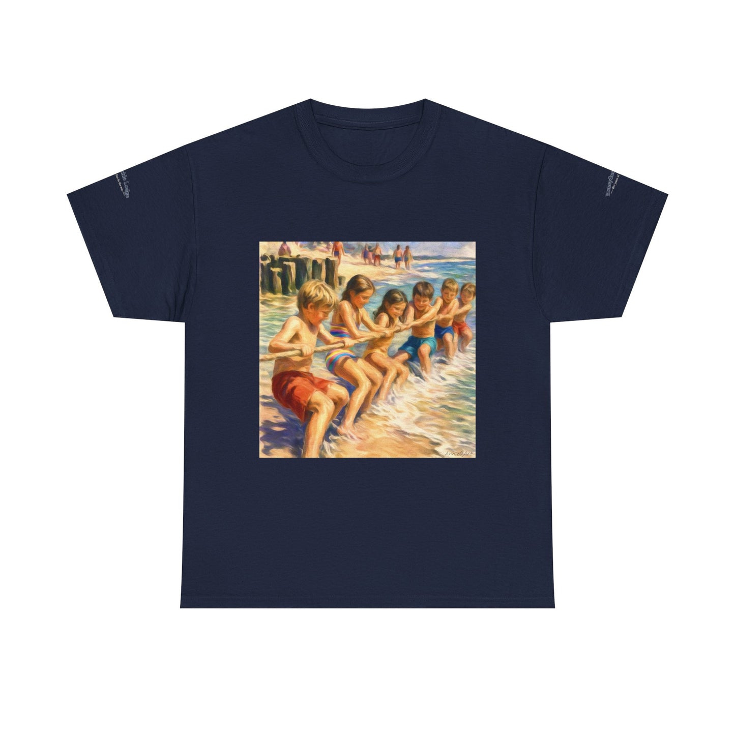 Honeysuckle Lodge Vintage Beach Print tee shirt front/back ("Honeysuckle Lodge - 50+ years of fun in the sun")