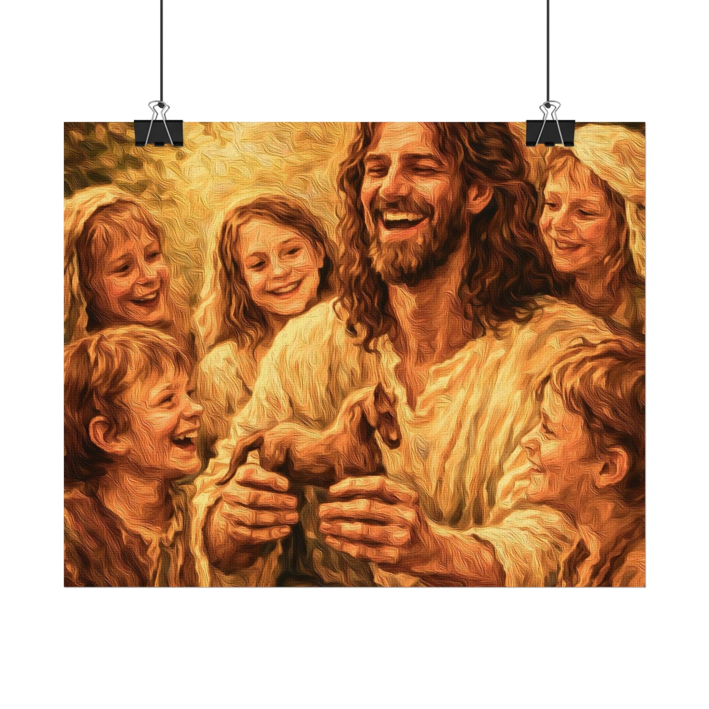 Jesus with Children Watercolor Poster — Textured Matte Religious Wall Art
