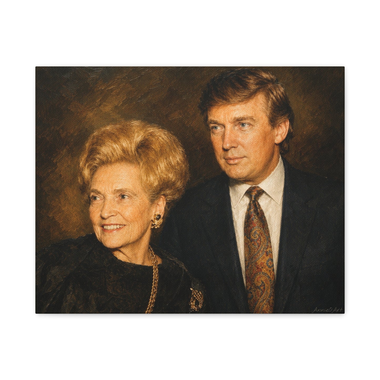 Trump with his Mom—Vintage Portrait Canvas Print — Classic Stretched Matte Wall Art