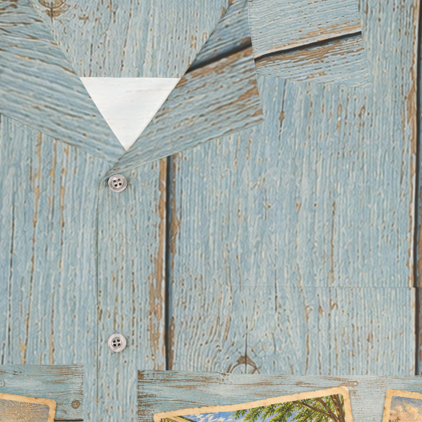 “NYC KID- Born in the City- Raised on the Beach” -Vintage Coastal Wood Plank Hawaiian Shirt