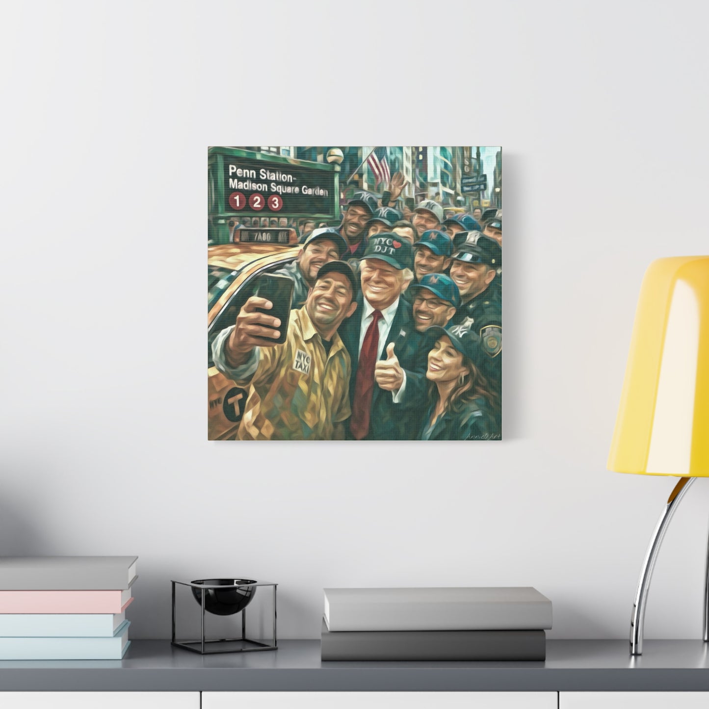 NYC❤️DJT—Trump New York Taxi Selfie Matte Canvas Wall Art — Stretched 1.25"