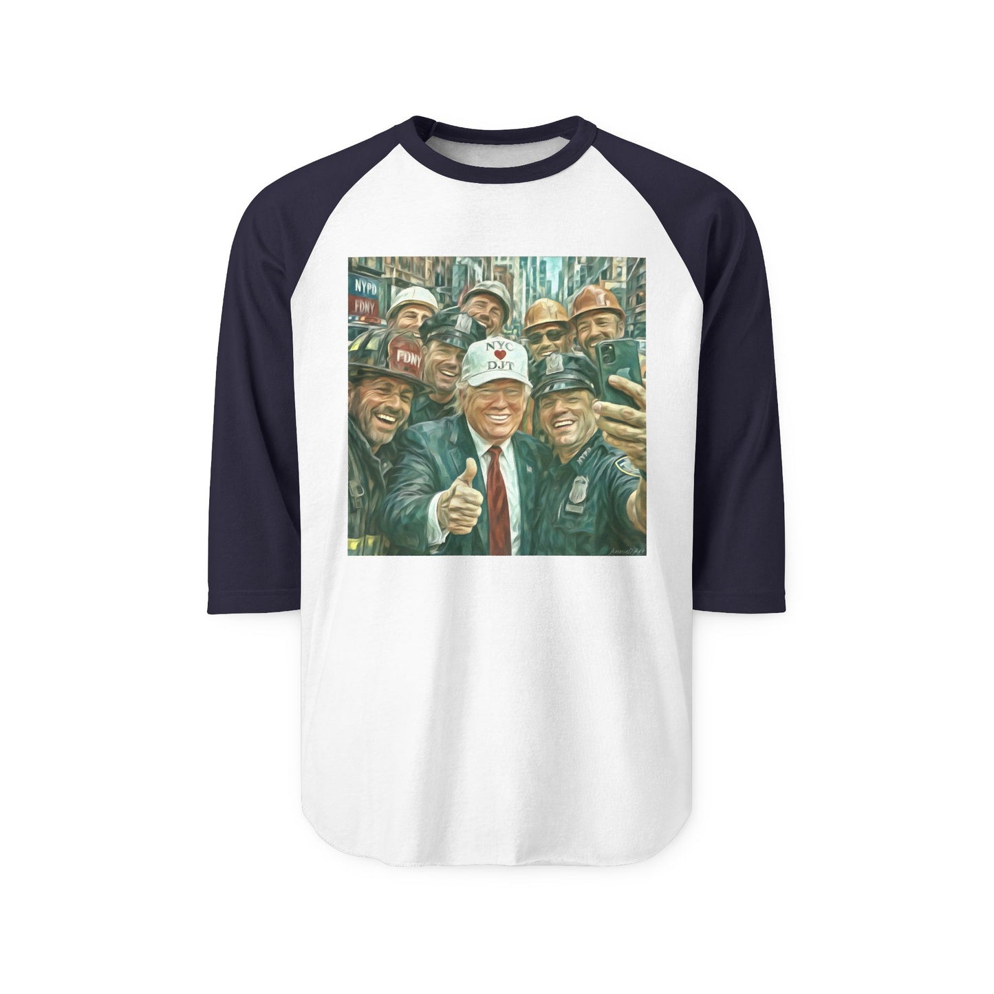 Trump “NYC❤️DJT” Raglan Shirt with Vintage Blue-Collar Selfie Graphic