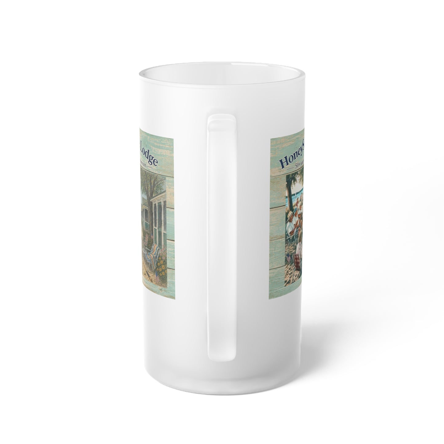 HSL Frosted Glass Beer Mug — "I Hear You Call To Me" Vintage Coastal Pub Stein