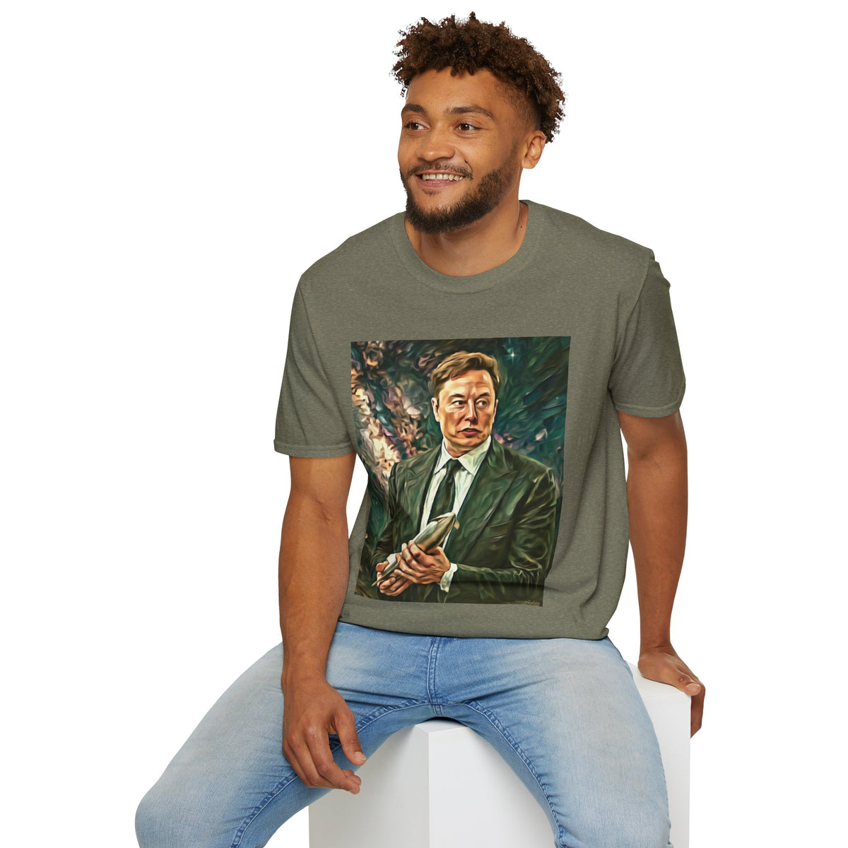 Elon Musk with Rocket— Graphic T-Shirt