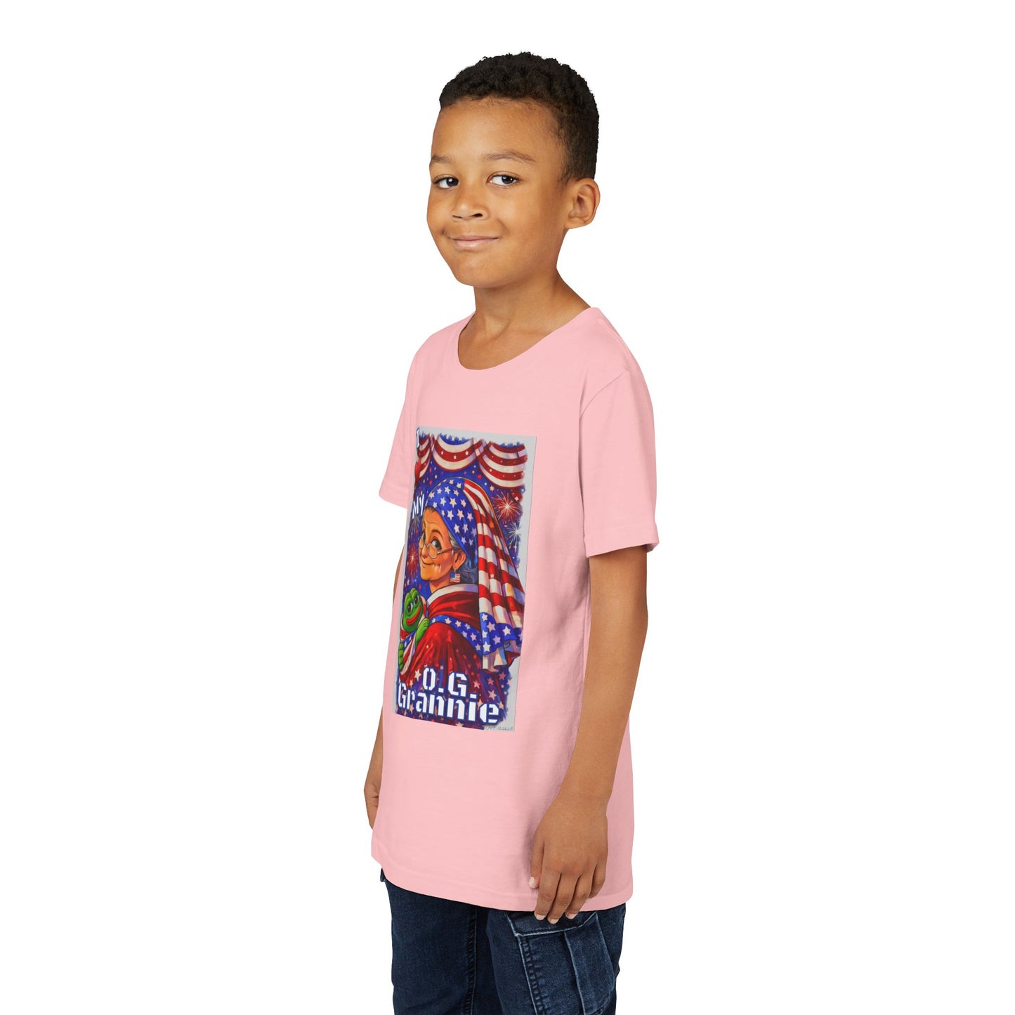 Grandma Anons & Keyboard Warriors for your Littles, “I ♥️ My O.G. Grannie" Youth T-Shirt – American Flag Grandma Design