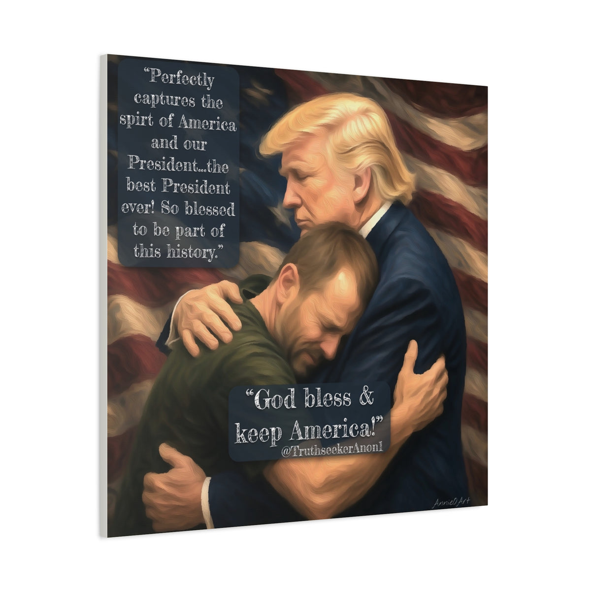 Trump Embrace Patriotic Canvas Wall Art — "God Bless & Keep America"