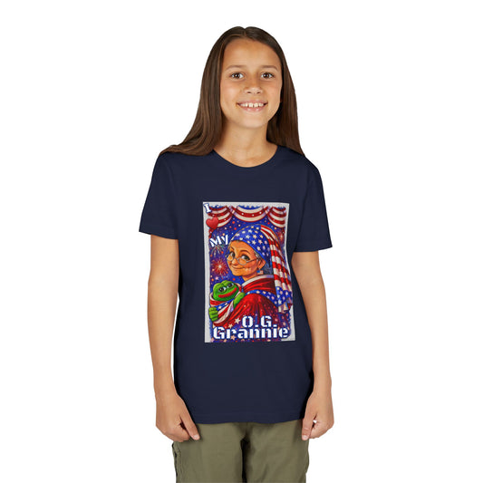 Grandma Anons & Keyboard Warriors for your Littles, “I ♥️ My O.G. Grannie" Youth T-Shirt – American Flag Grandma Design