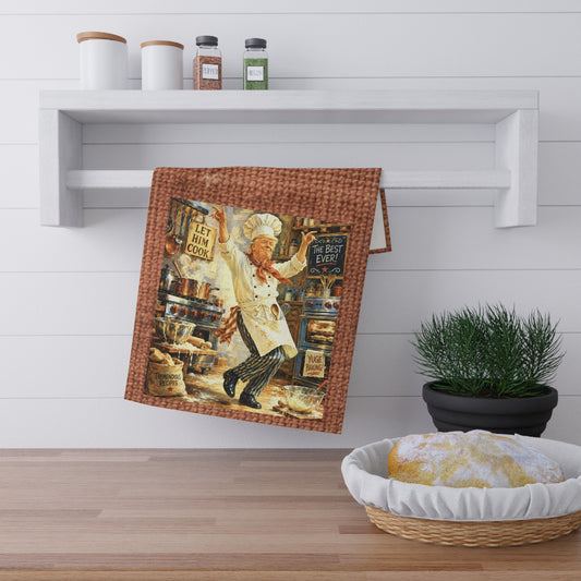 Trump Chef Dancing Kitchen Tea Towel – "Let Him Cook" Cotton Dish Towel