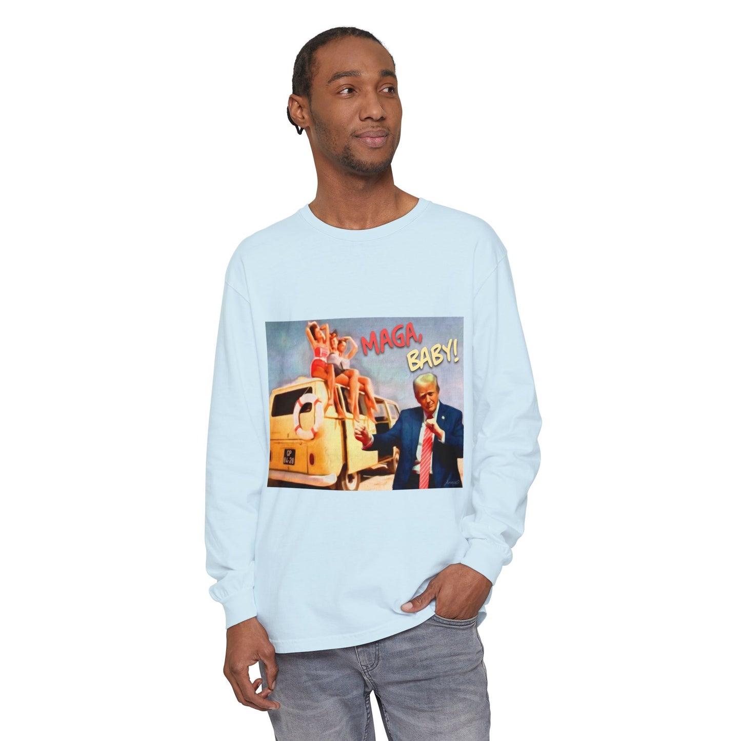 Being MAGA everywhere! Vintage Political Graphic Long Sleeve Tee — "MAGA Baby!" Design