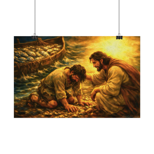 "Jesus and the Fisherman" —Watercolor Matte Poster —