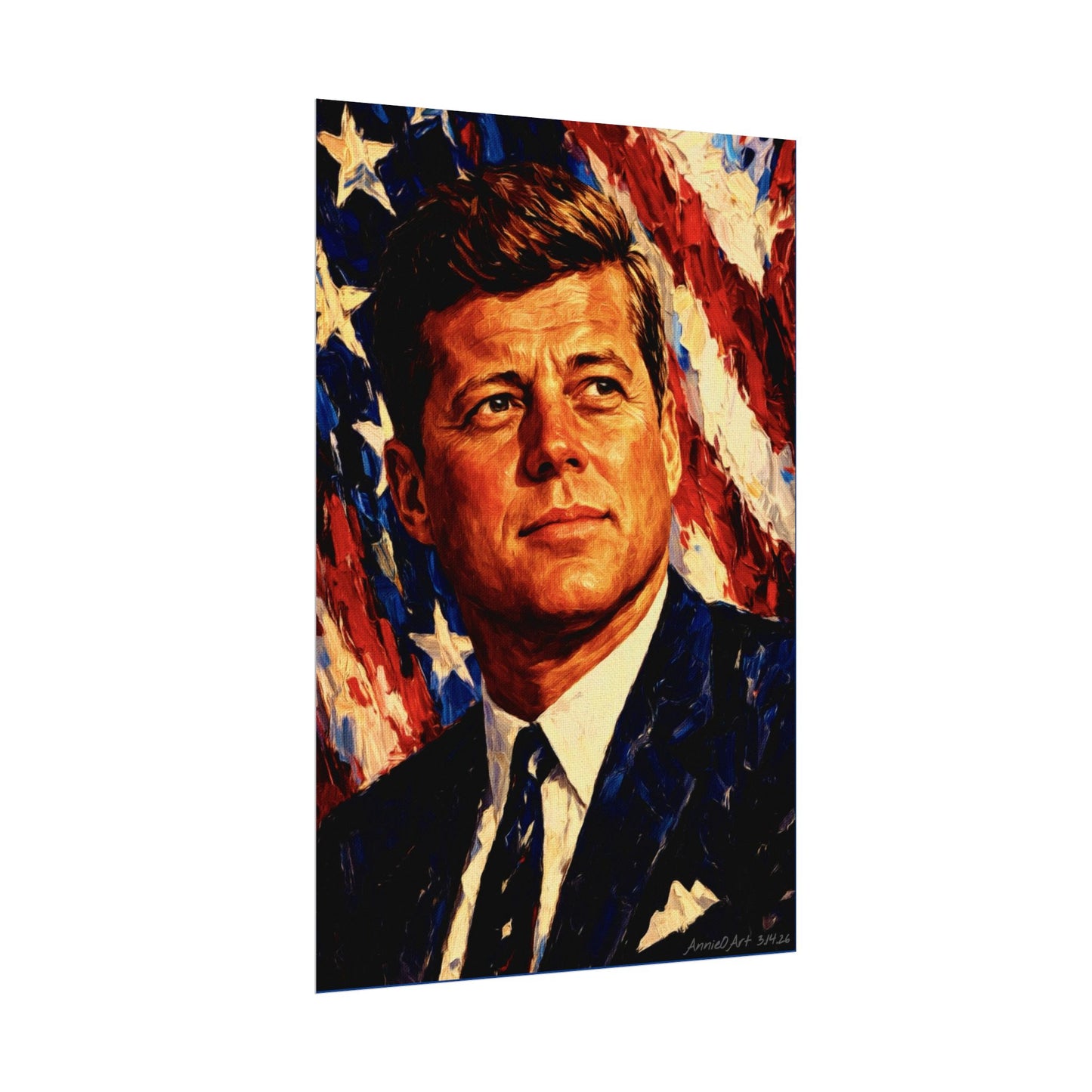 JFK Watercolor Poster — Patriotic Textured Matte Print