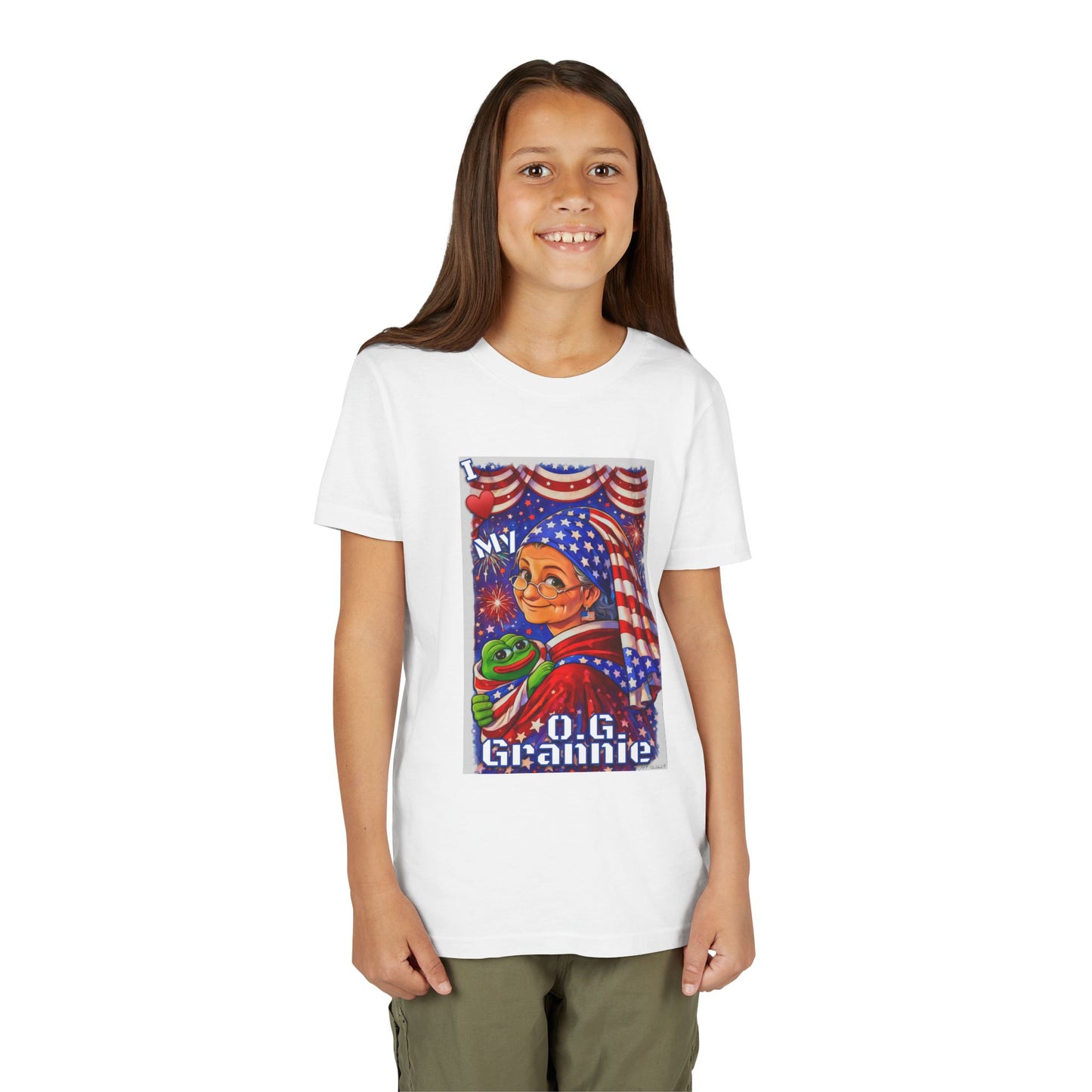 Grandma Anons & Keyboard Warriors for your Littles, “I ♥️ My O.G. Grannie" Youth T-Shirt – American Flag Grandma Design