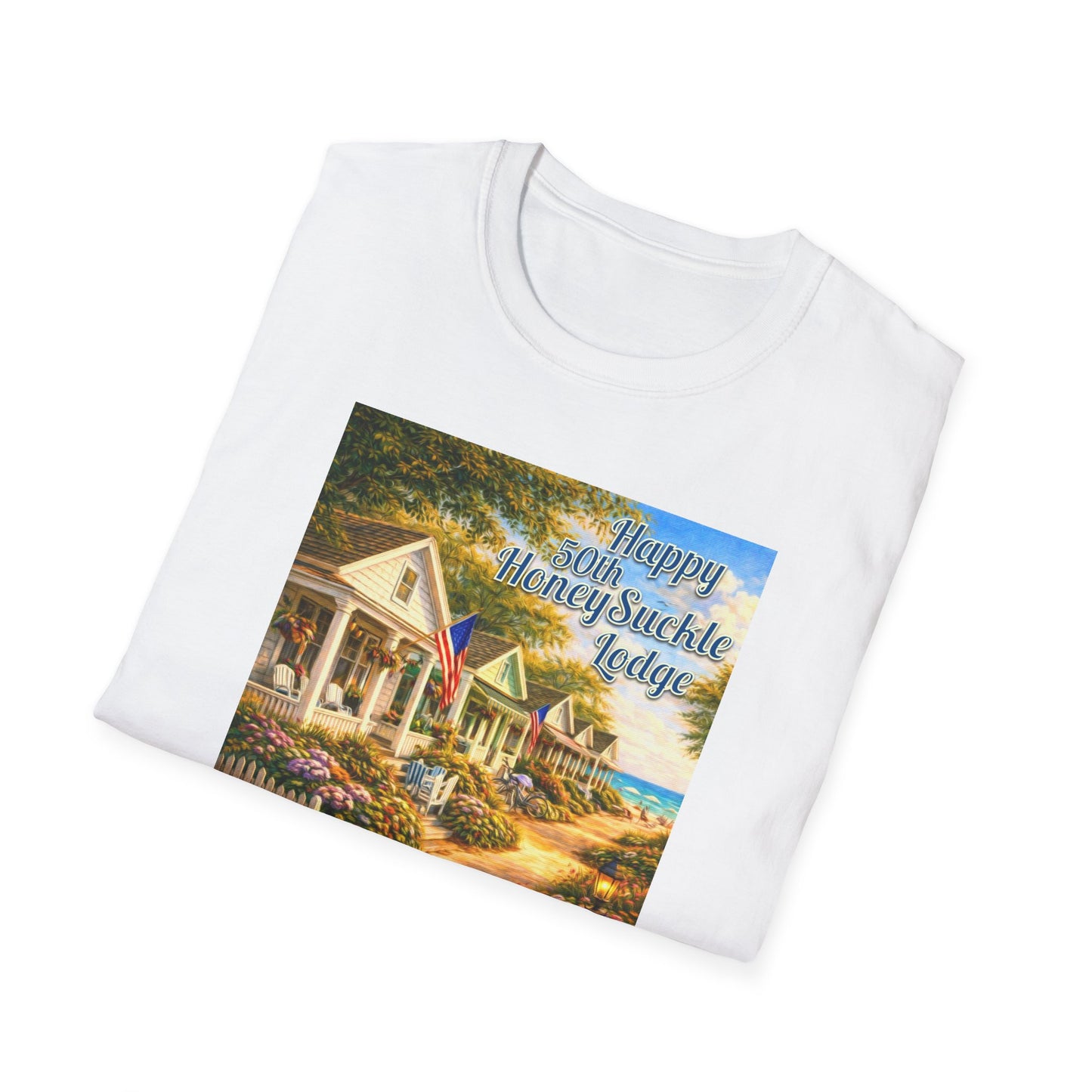 HoneySuckle Lodge 50th—America 250th Bungalow Path T-Shirt —Front & Back Design- Happy 250th Anniversary USA Patriotic Tee