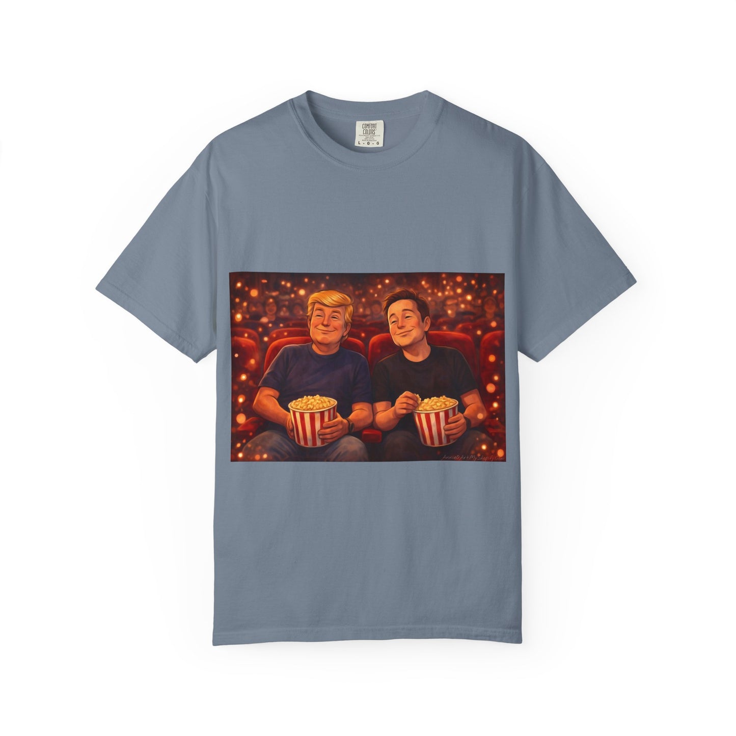 Trump & Elon—Movie Night Popcorn Tee — Cozy Cinematic Graphic T-Shirt