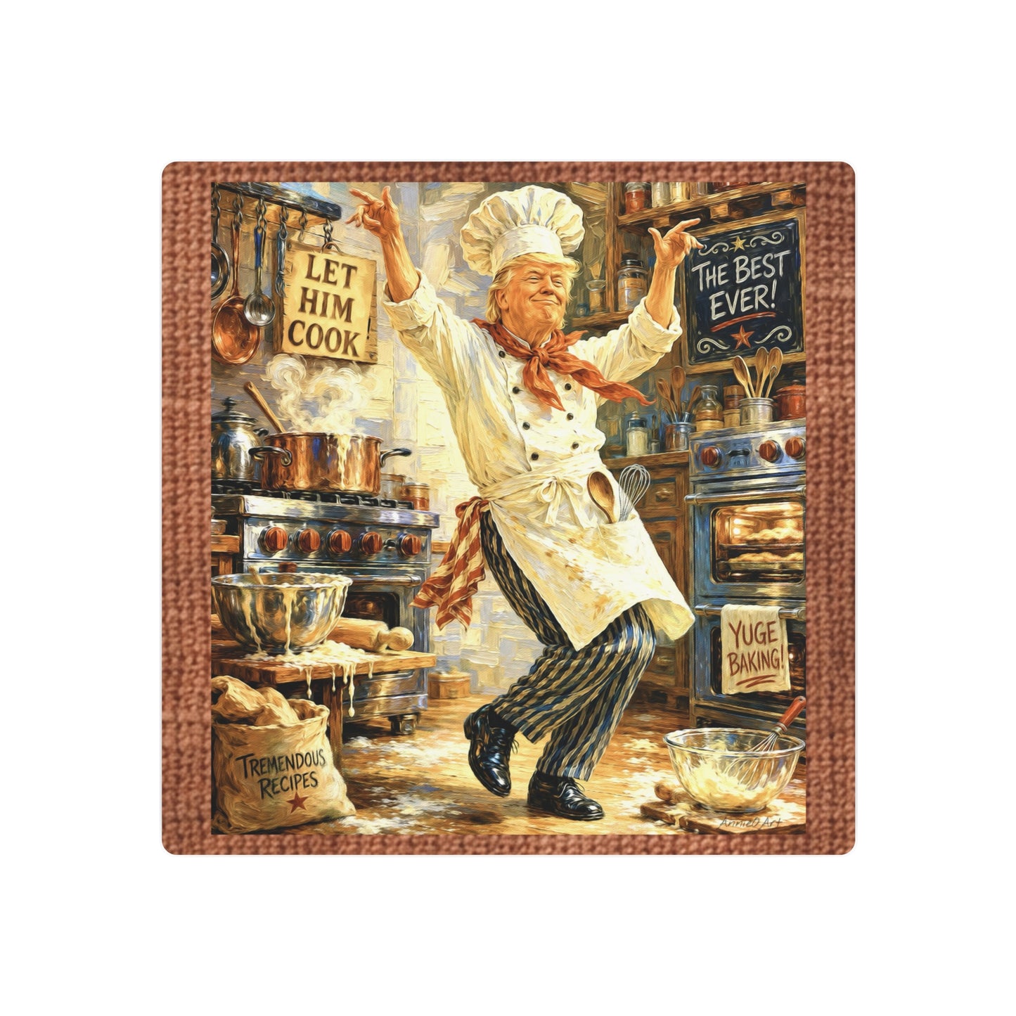Trump Chef Dancing Metal Art Sign – "Let Him Cook" Kitchen Wall Decor