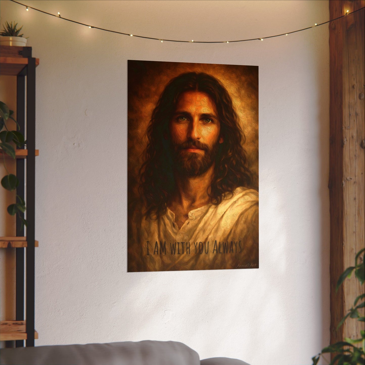 Jesus Portrait Matte Poster - "I Am With You Always" Textured Watercolor Wall Art