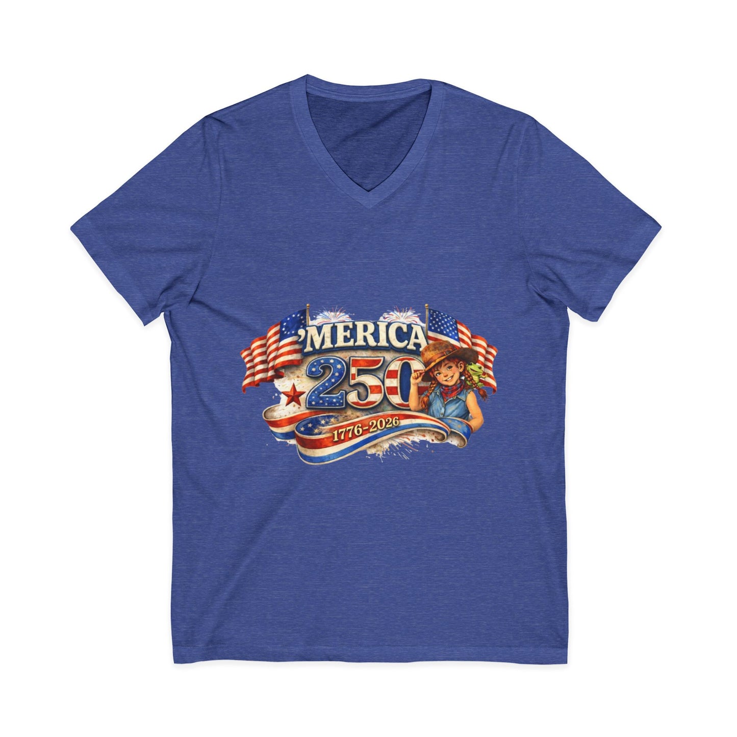 250th America Patriotic V-Neck Tee — 1776–2026 Anniversary Flag Design