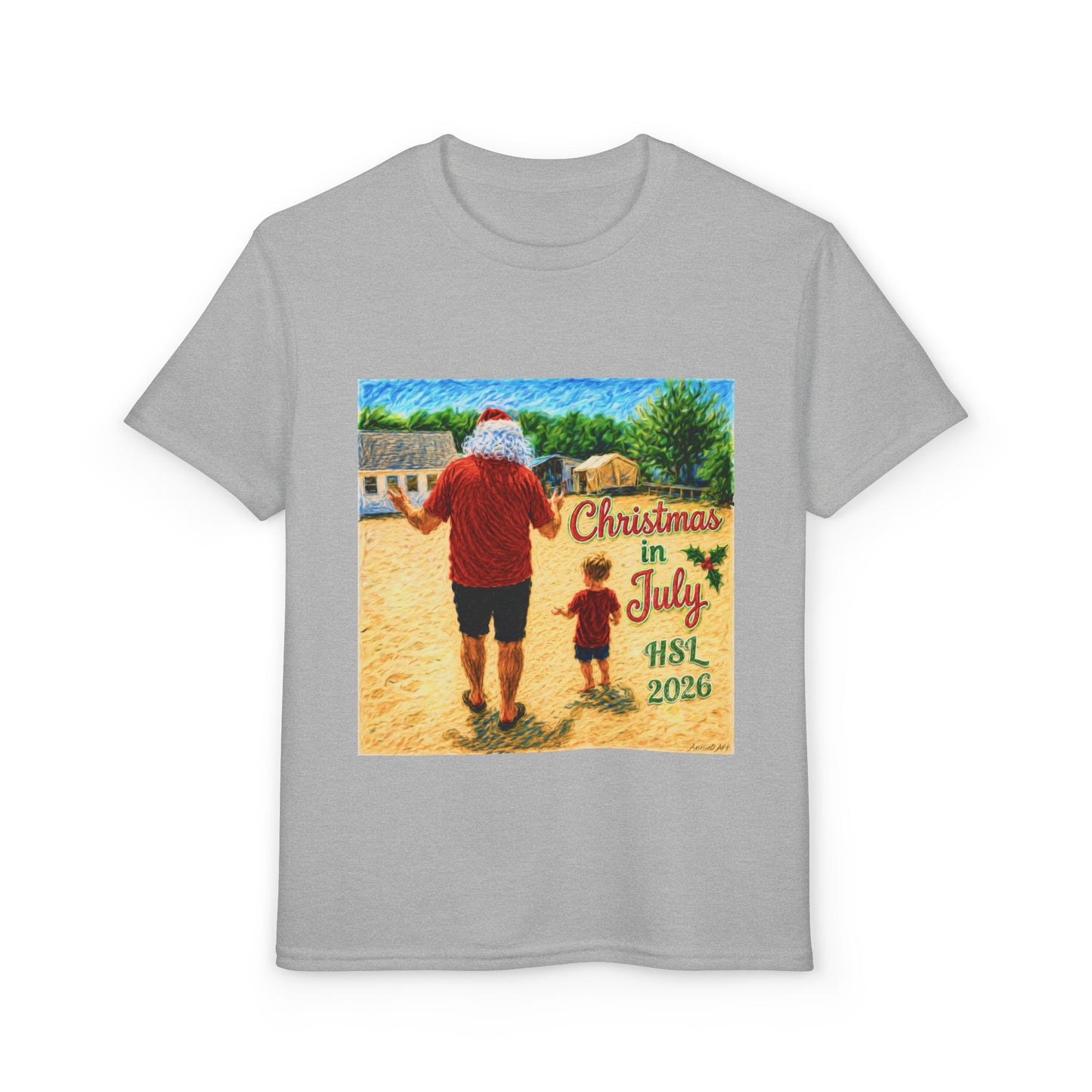 Youth T-Shirt — "Christmas in July" Beach Santa Kids Tee (HSL 2026)