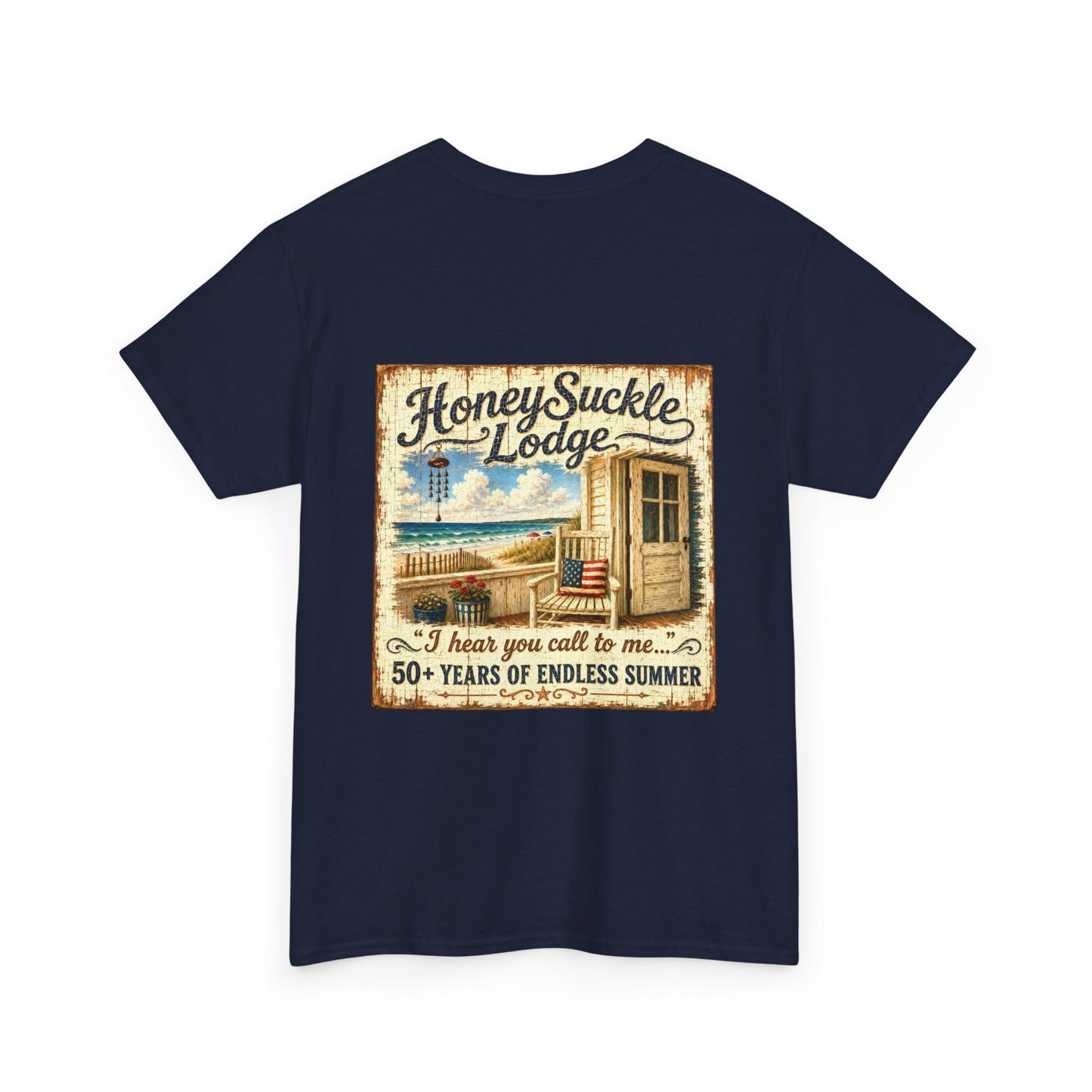 Vintage Beach T‑Shirt — 'Honeysuckle Lodge: 50+ Years of Endless Summer' Retro Seaside Tee