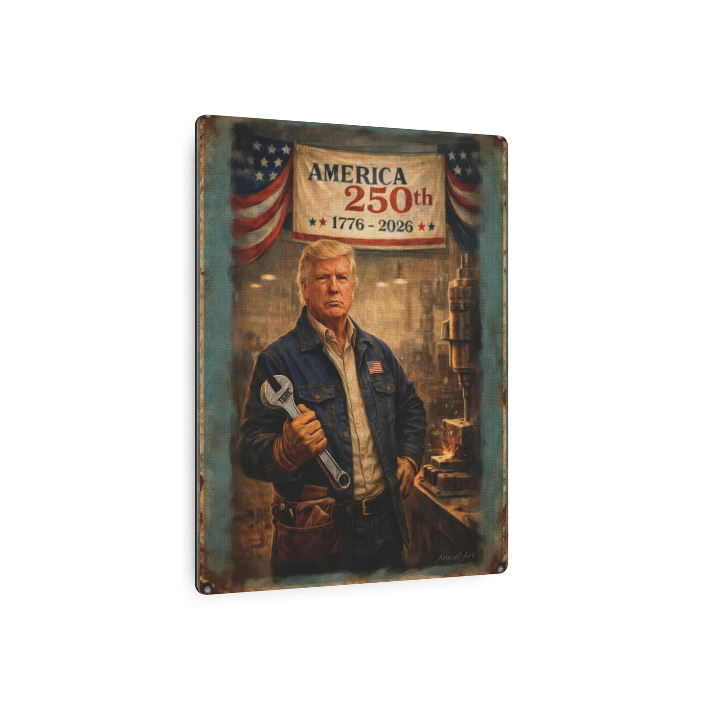 Trump America 250th Metal Sign – Patriotic Workshop Wall Art (1776–2026)- ManCave Art