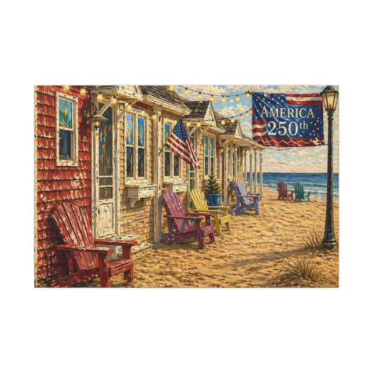 America 250th Beach Bungalow Canvas Wall Art — Patriotic Coastal Decor