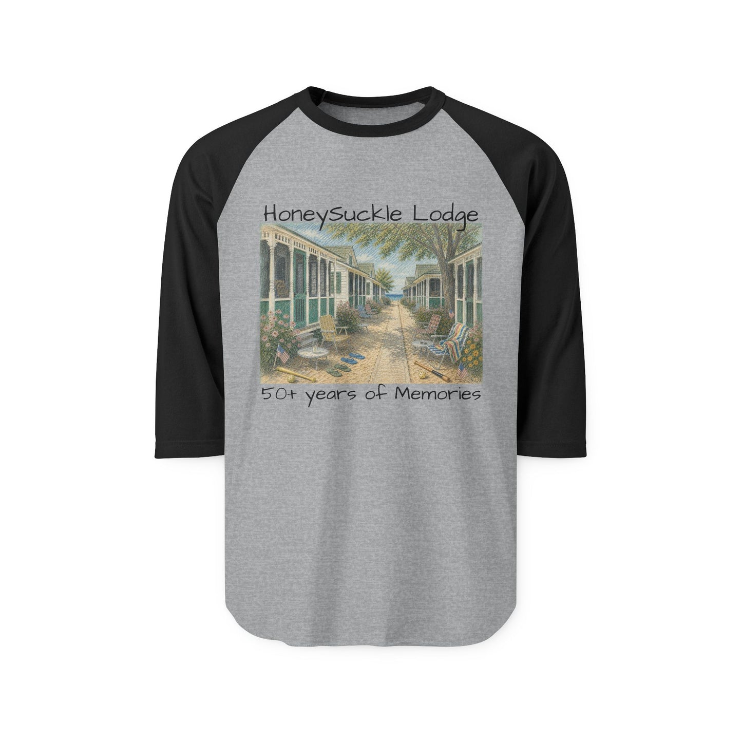 Beach Bungalow Raglan Shirt — Vintage Beach House Graphic
