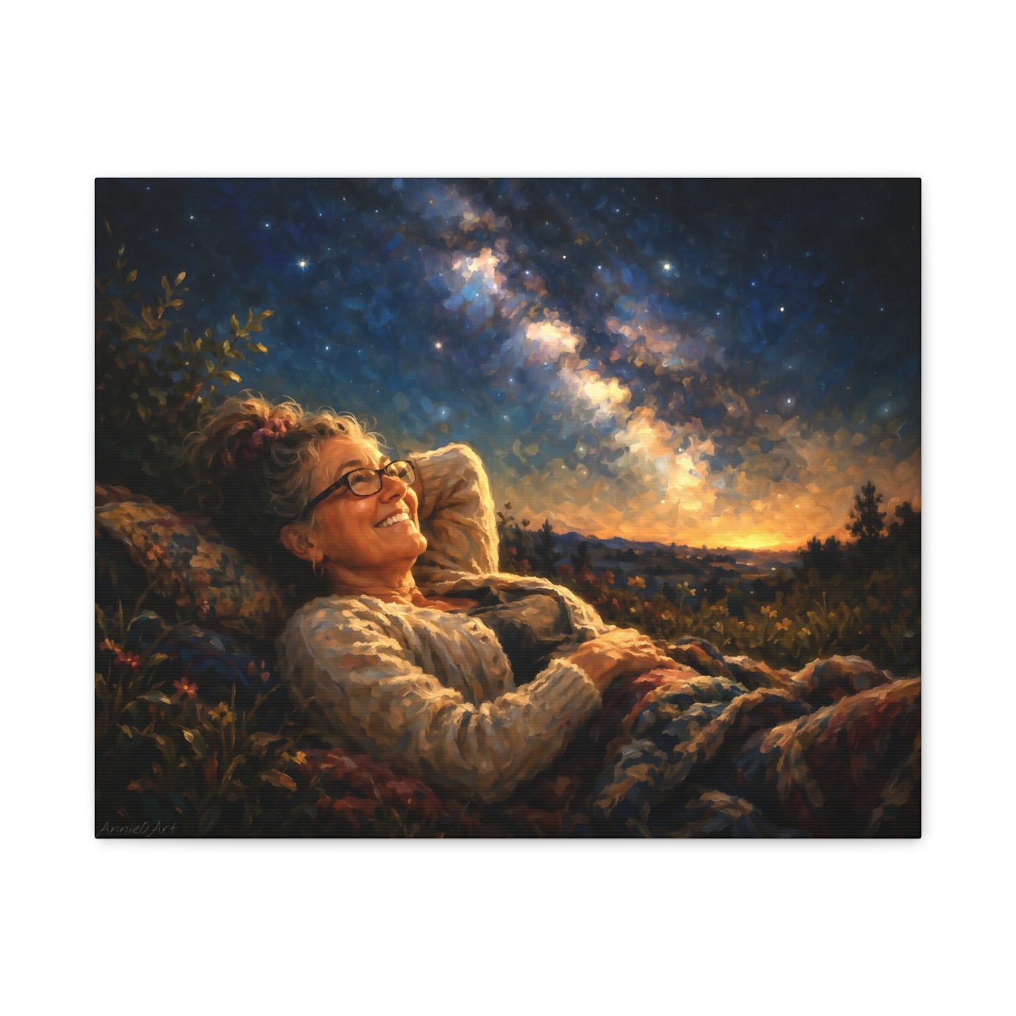 Stargazer Woman Canvas Art — Milky Way Night Sky Print