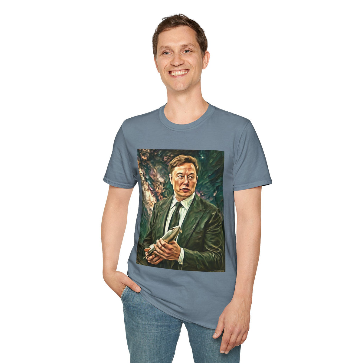Elon Musk with Rocket— Graphic T-Shirt