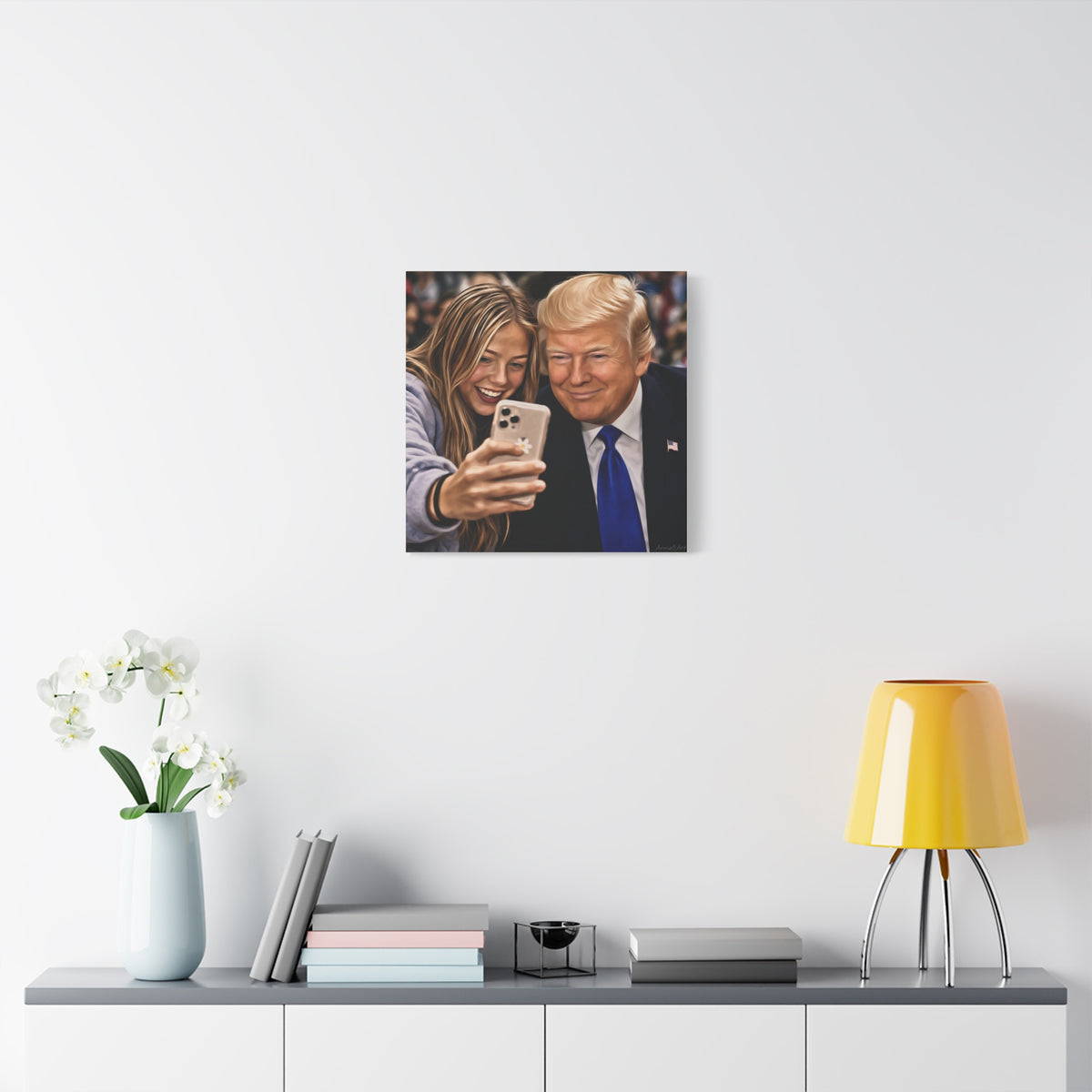 Trump Figure Selfie Matte Canvas Print