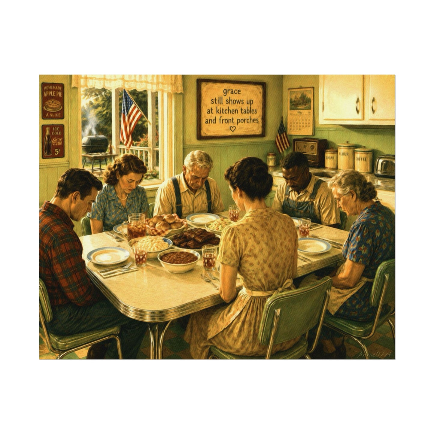 Vintage Family Prayer Dinner Poster — Textured Matte Art Print