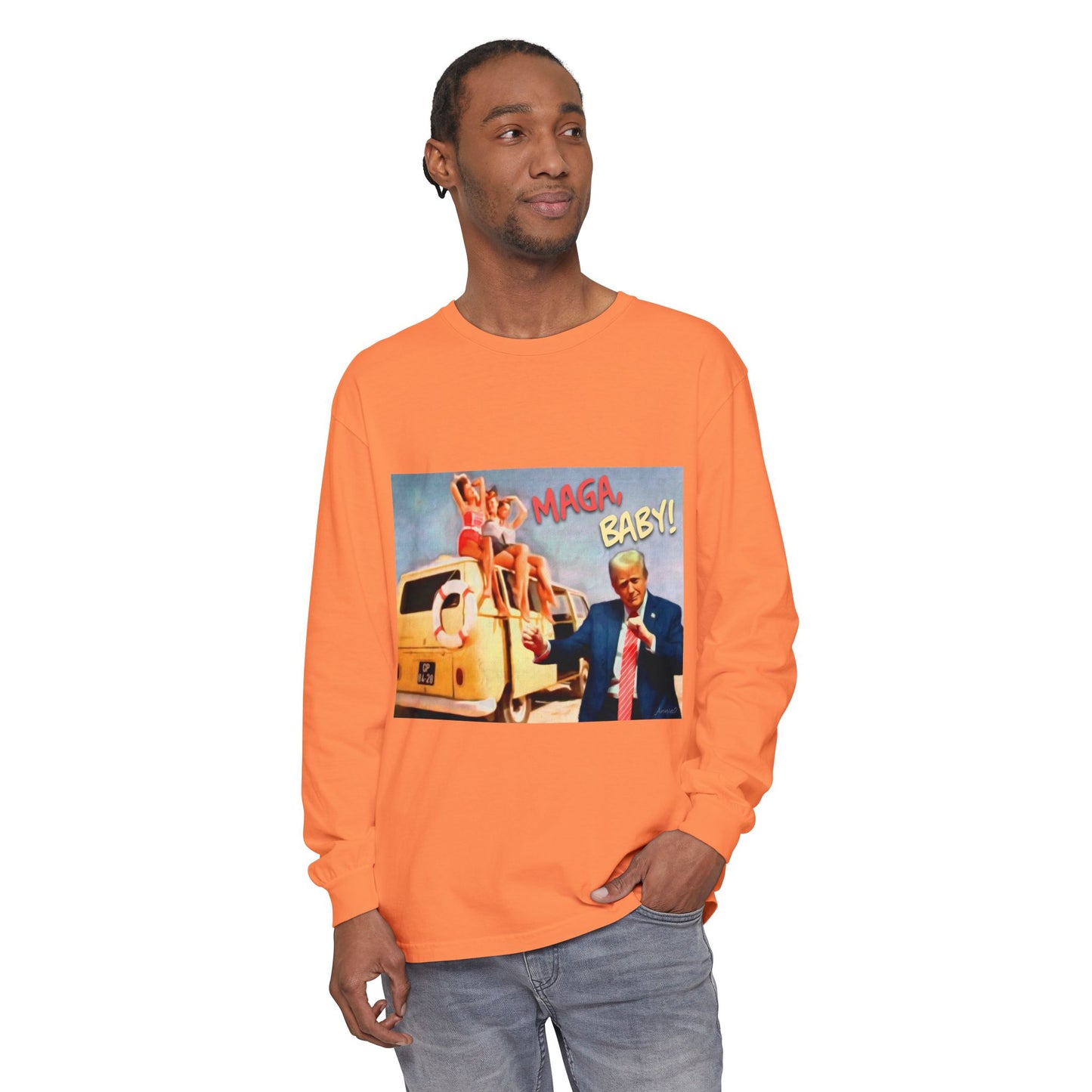 Being MAGA everywhere! Vintage Political Graphic Long Sleeve Tee — "MAGA Baby!" Design
